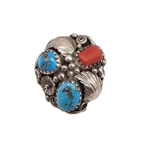 Navajo Coral Turquoise Sterling Silver Ring Size 6 5 G