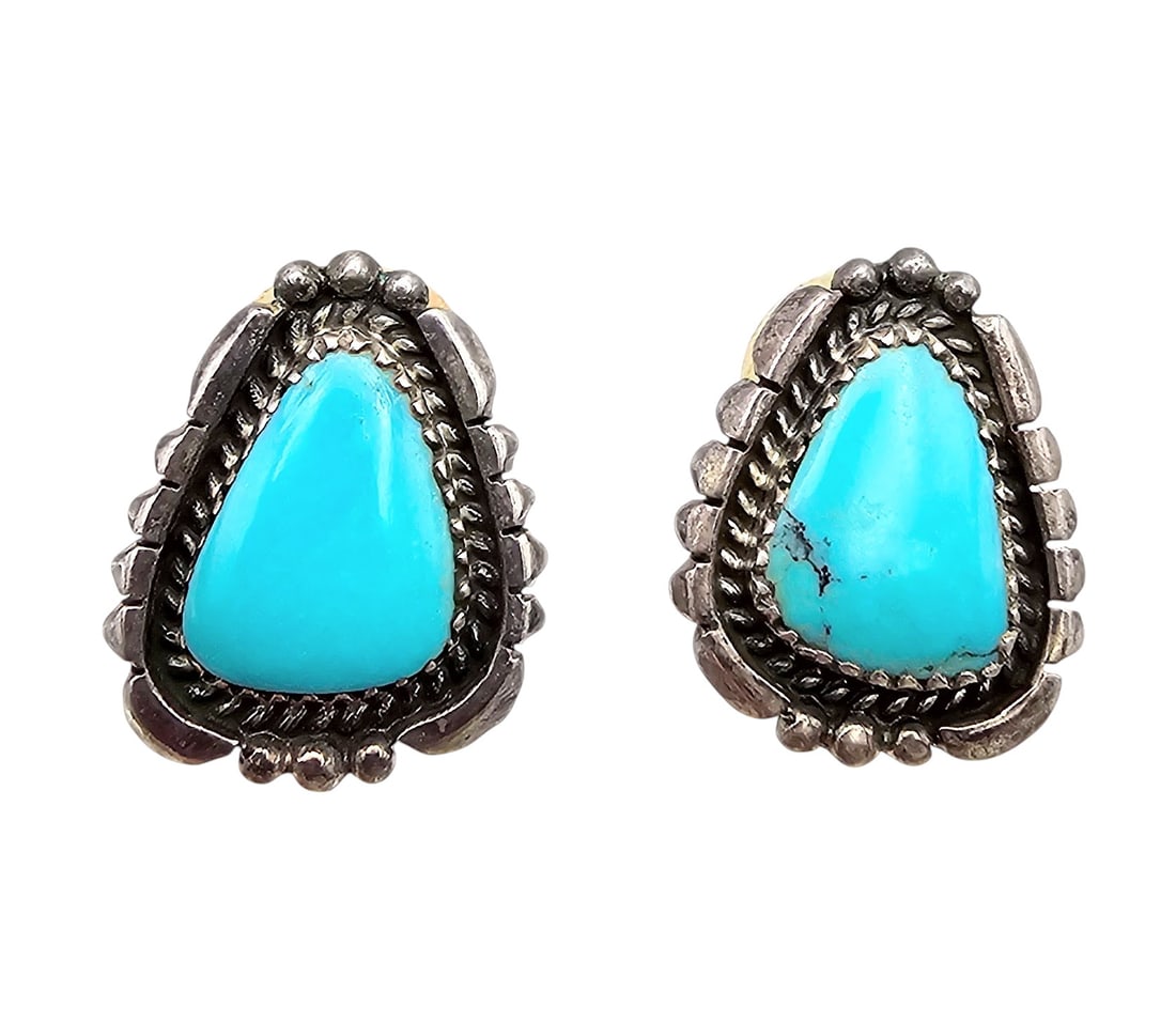 Brenda Pete Navajo Turquoise Sterling Silver Earrings 9.8 G (1 of 4)