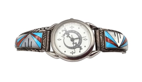 RM Native Spiny Oyster Mother Of Pearl Turquoise Sterling Silver Watch 25 G