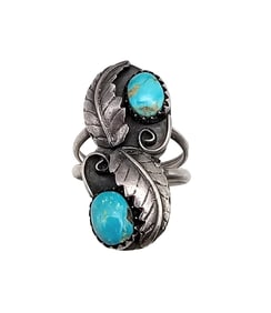 Navajo Double Turquoise Sterling Silver Ring Size 6.25 6.1 G