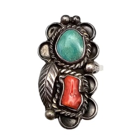 Navajo Coral Turquoise Sterling Silver Ring Size 5.75 8 G