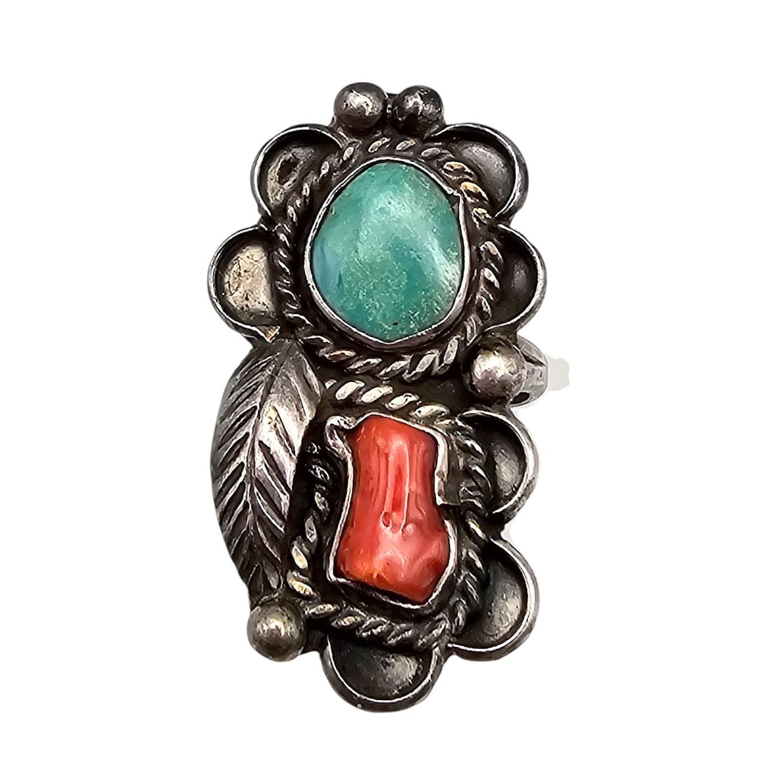 Navajo Coral Turquoise Sterling Silver Ring Size 5.75 8 G (1 of 4)