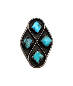 Navajo Turquoise Sterling Silver Shadow Box Ring Size 5.5 4.6 G