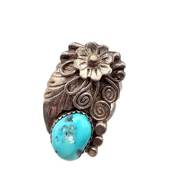 Navajo Turquoise Floral Sterling Silver Ring Size 7.25 8.1 G