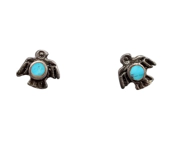 Navajo Turquoise Sterling Silver Bird Earrings 1.1 G