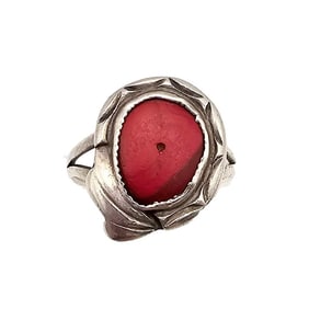 Signed M Native Coral Sterling Silver Ring Size 8.5 3.6 G