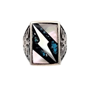 Navajo Crushed Turquoise Abalone Sterling Silver Ring Size 10 10.4 G
