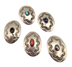 Navajo Multi Stone Sterling Silver Stamp Work Botton Covers 27.2 G