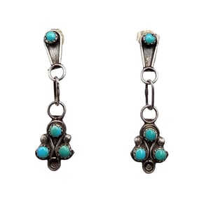 Navajo Turquoise Snake Eye Sterling Silver Dangle Earrings 1.8 G