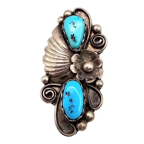 Native Double Turquoise Sterling Silver Ring Size 6.5 9.3 G