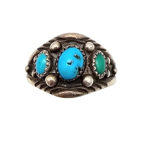 Signed SC Navajo Turquoise Sterling Silver Ring Size 10.25 6.8 G