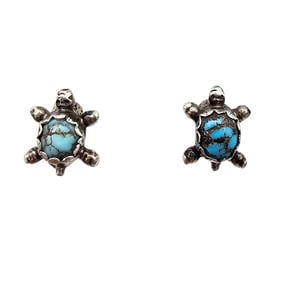 Navajo Turquoise Sterling Silver Turtle Earrings 2.2 G
