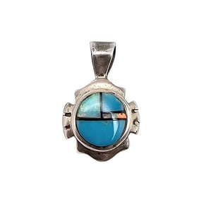 Signed EK Opal Onyx Turquoise Sterling Silver Pendant 2 G