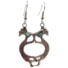 Navajo Turquoise Sterling Silver Kokopelli Dangle Earrings 4.4 G
