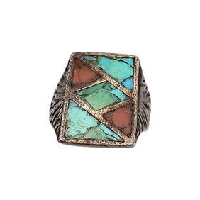 Navajo Coral Turquoise Sterling Silver Ring Size 6 10.5 G