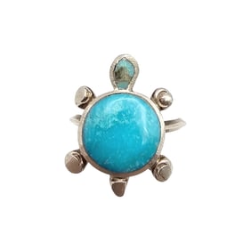 Navajo Turquoise Sterling Silver Turtle Ring Size 7 4.5 G