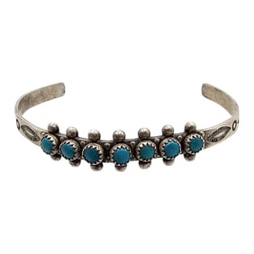 Native Turquoise Sterling Silver Baby Cuff Bracelet 4.4 G