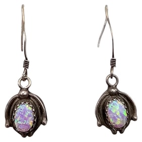 Native Opal Sterling Silver Dangle Earrings 2.1 G