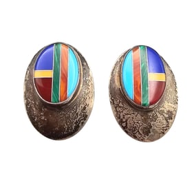 Native Multi Stone Sterling Silver Earrings 6.4 G
