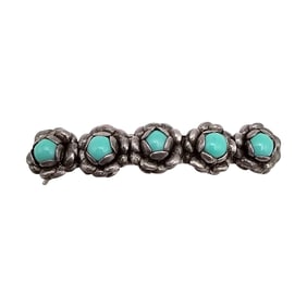 Native Turquoise Sterling Silver Floral Hair Barrette Clip 4.8 G