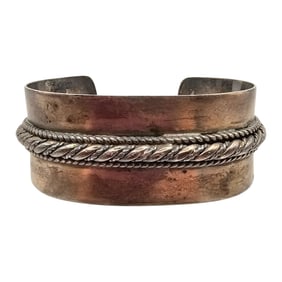 Native Sterling Silver Rope Center Cuff Bracelet 56 G
