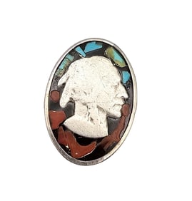 Native Buffalo Coin Coral Turquoise Sterling Silver Ring Size 10.25 8.8 G