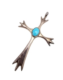Navajo Turquoise Sterling Silver Cross Pendant 10.5 G