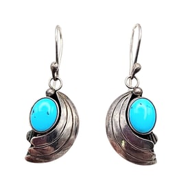 Navajo Turquoise Sterling Silver Dangle Earrings 6.3 G