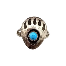 Navajo Turquoise Sterling Silver Bear Paw Ring Size 6 1.6 G