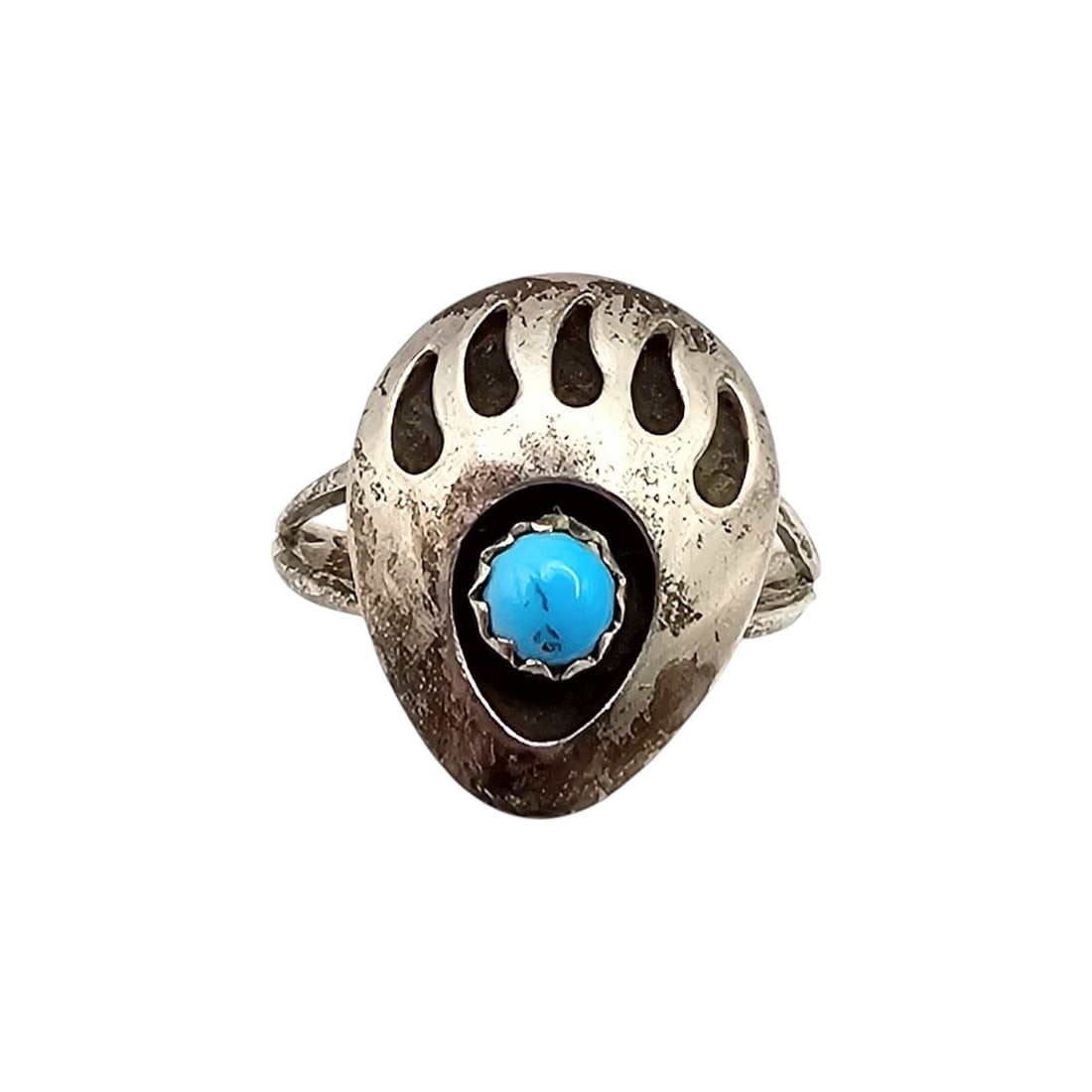 Navajo Turquoise Sterling Silver Bear Paw Ring Size 6 1.6 G (1 of 4)
