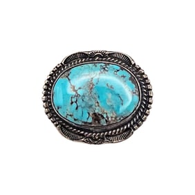 Signed LRD Native Turquoise Sterling Silver Brooch 6.8 G