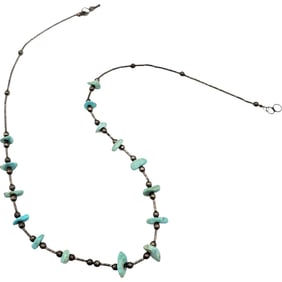 Native Turquoise Liquid Silver Sterling Silver Necklace 7.3 G