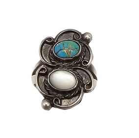 Navajo Mother Of Pearl Turquoise Sterling Silver Ring Size 6.75 5.2 G