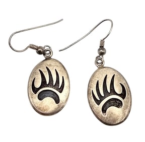 Lendrick Lomayestewa Hopi Sterling Silver Bear Paw Earrings 7.6 G