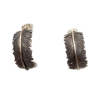 S Stewart Native Sterling Silver Feather Hoop Earrings 4.4 G