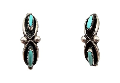 Navajo Turquoise Sterling Silver Needlepoint Earrings 2.2 G