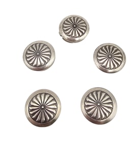 Navajo Sterling Silver Floral Shield Button Covers Lot Of 5 18 G