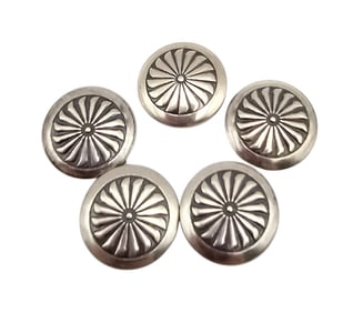 Navajo Sterling Silver Floral Shield Button Covers Lot Of 5 18 G