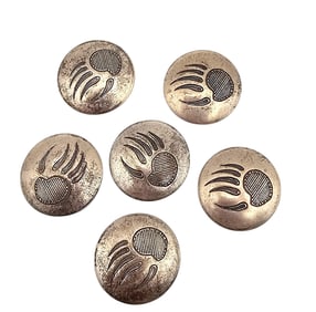 Native Sterling Silver Bear Paw Button Covers Lot Of 6 21.6 G