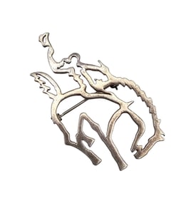Native Sterling Silver Rider On Bronco Brooch 5.4 G