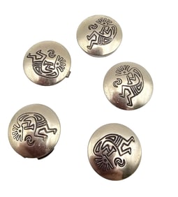 Navajo Sterling Silver Kokopelli Button Covers Lot Of 5 17.4 G