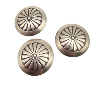 Navajo Sterling Silver Floral Shield Button Covers Lot Of 3 17.3 G