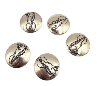 Navajo Sterling Silver Coyote Howling At The Moon Button Covers Lot Of 5 17.7 G