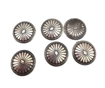 Navajo Sterling Silver Stamped Shield Button Covers Lot Of 6 21.6 G