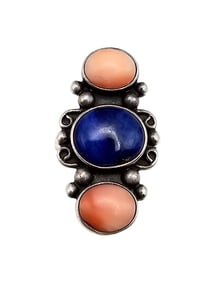 Shubes Manufacturing Pink Blue Stone Sterling Silver Ring Size 6.5 9.4 G