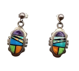 Signed Multi Stone Sterling Silver Dangle Earrings 6.2 G