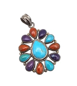 SY Southwestern Multi Stone Sterling Silver Pendant 8.4 G