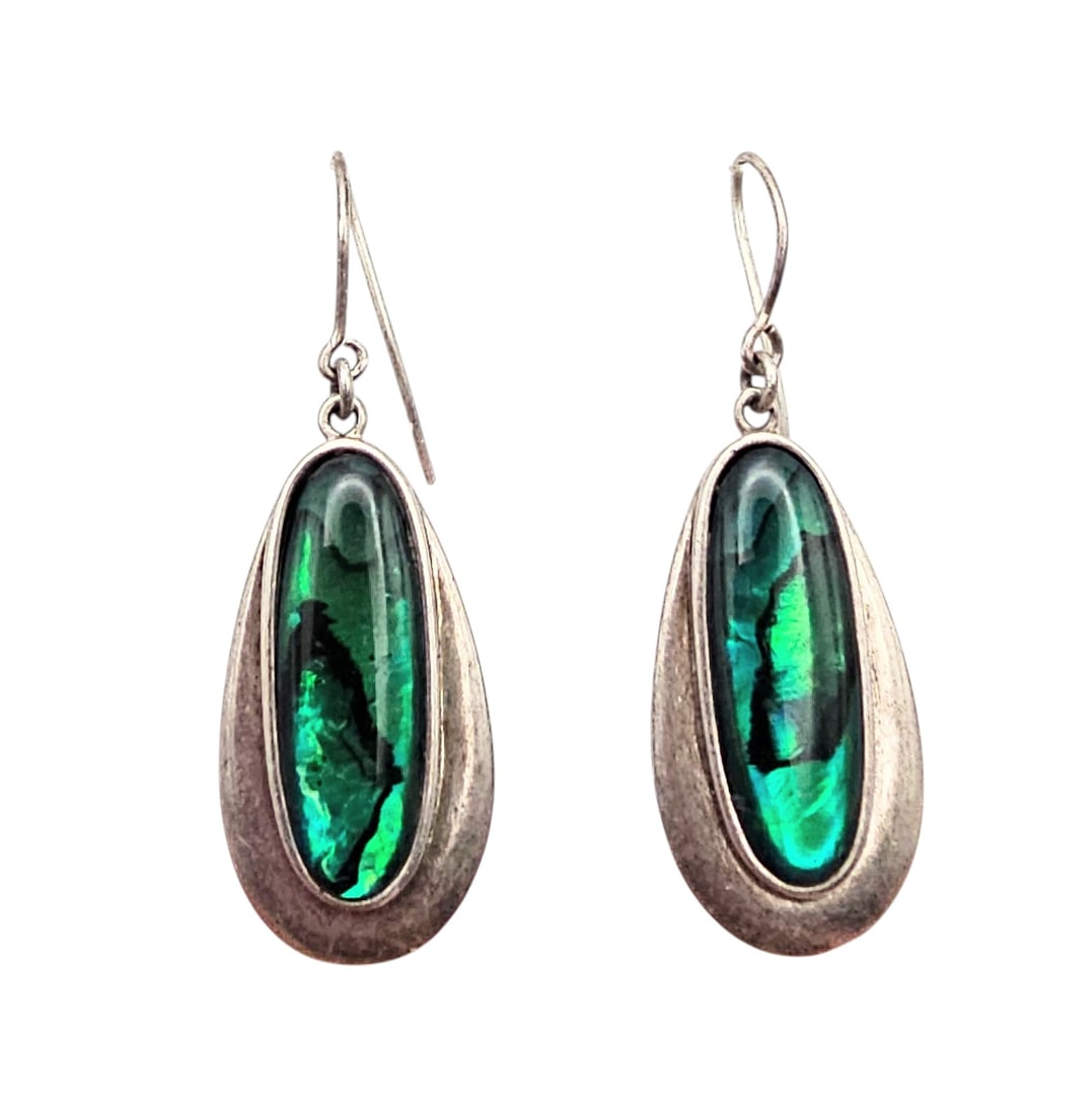 Southwestern Abalone Sterling Silver Dangle Earrings 6.7 G (1 of 4)