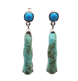Signed Southwestern Turquoise Sterling Silver Dangle Earrings 5.7 G