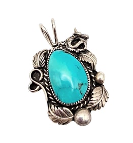 Southwestern Turquoise Sterling Silver Pendant 16.9 G